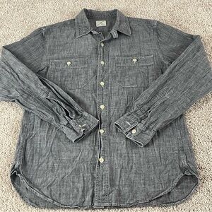 J Crew Button Down Shirt Mens Small Gray Collar Strap Chambray Cotton Office D46
